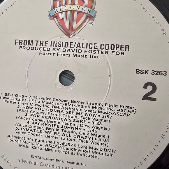 1978 ALICE COOPER Album FROM THE INSIDE Vinyl LP BSK 3263 - Picture 7 of 7